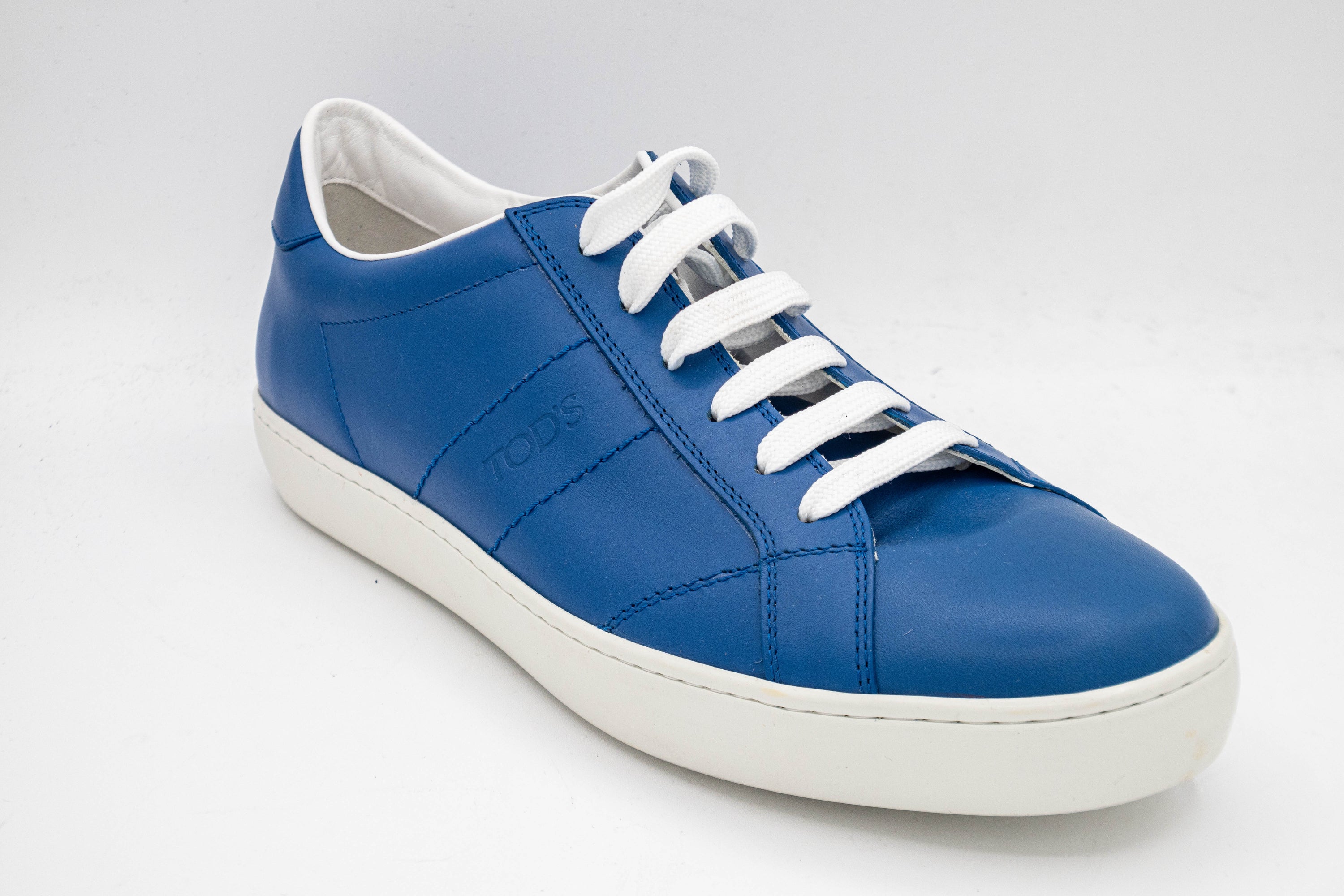 Tods Leather Low-Top Sneakers with Contrast Sole Blue