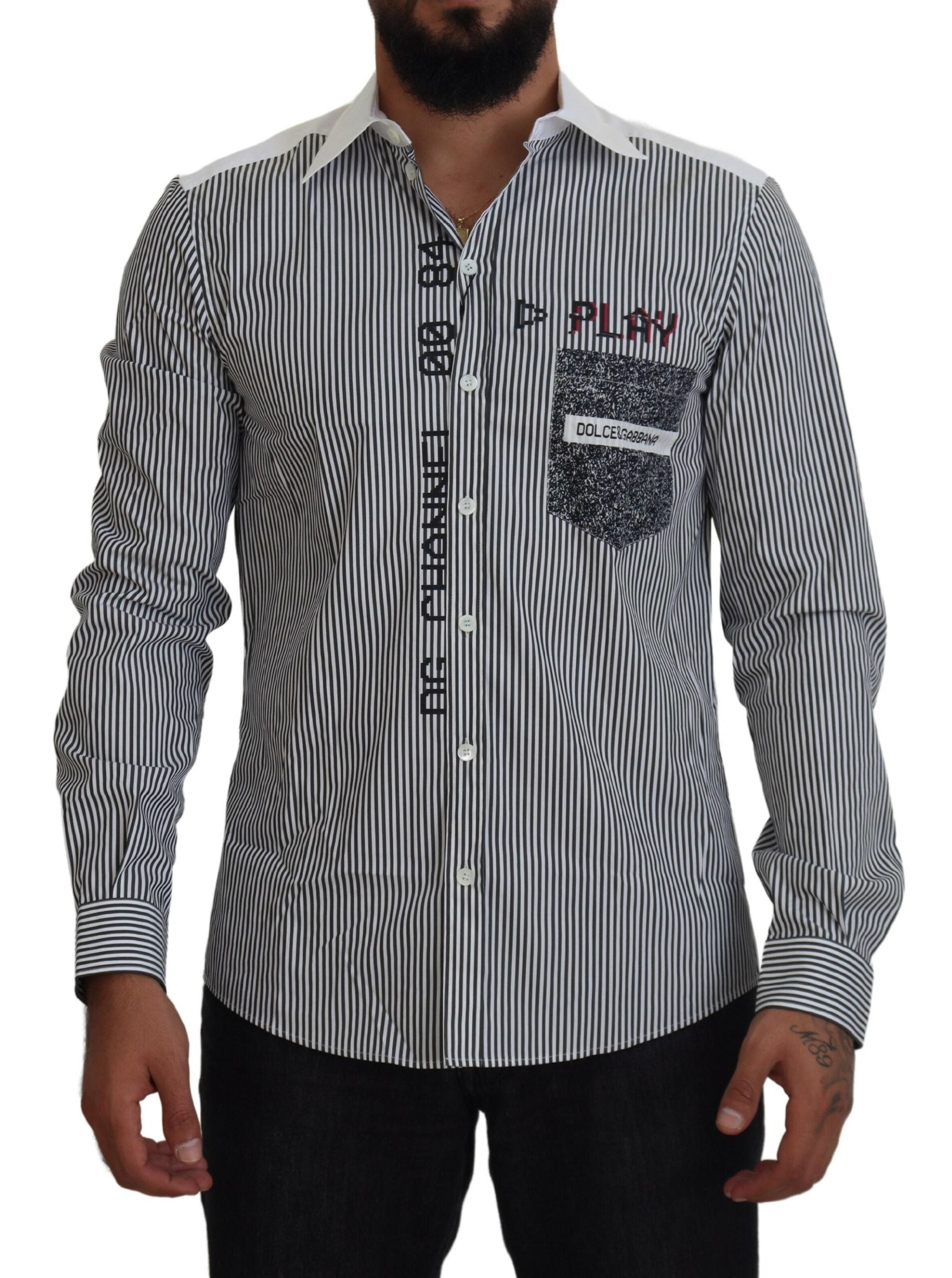 Dolce & Gabbana Gray White Striped Slim Fit Women's Shirt2