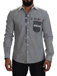 Dolce & Gabbana Gray White Striped Slim Fit Women's Shirt2