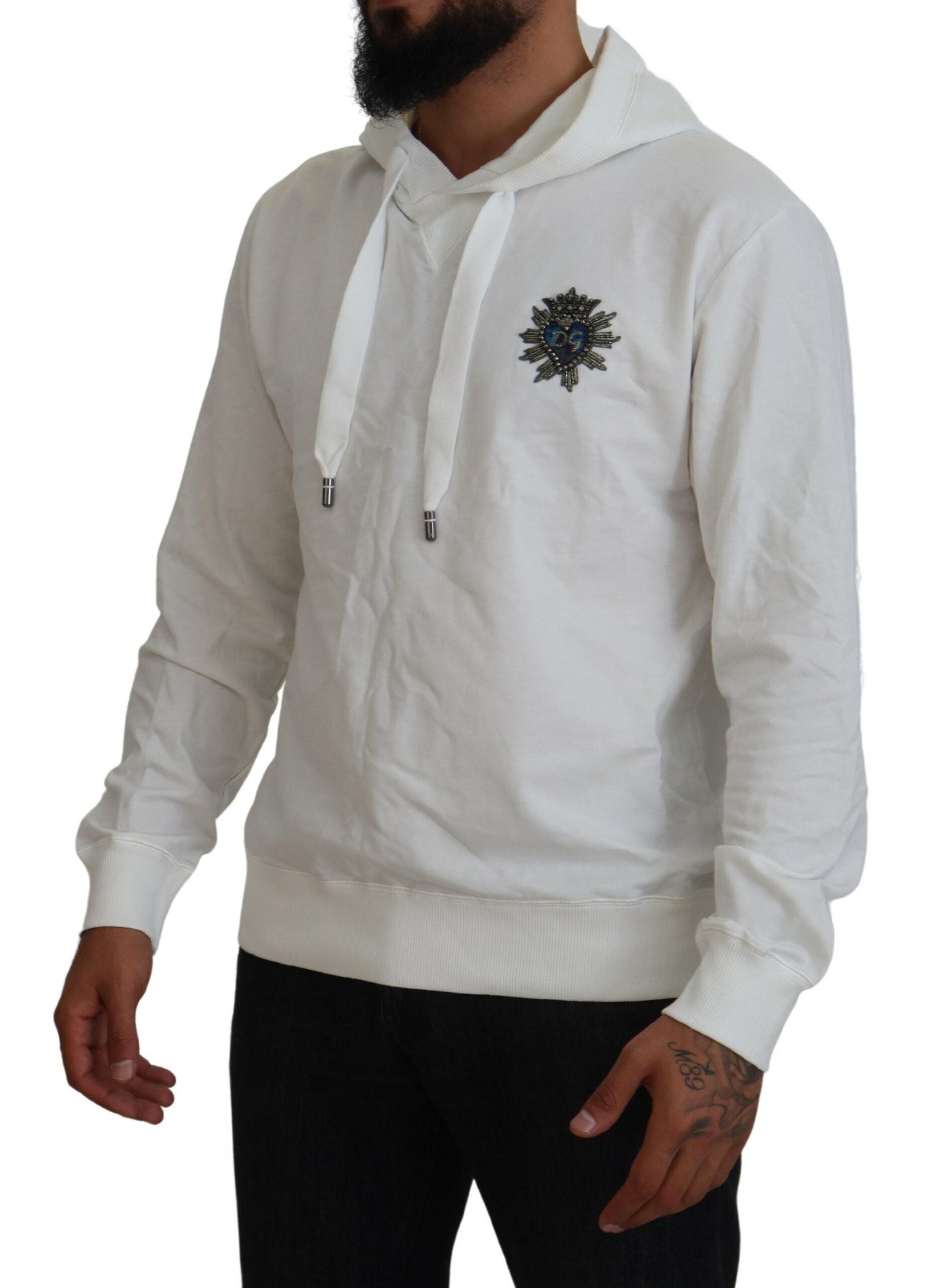 Dolce & Gabbana White Cotton Hooded Sweatshirt Logo Men's Sweater4
