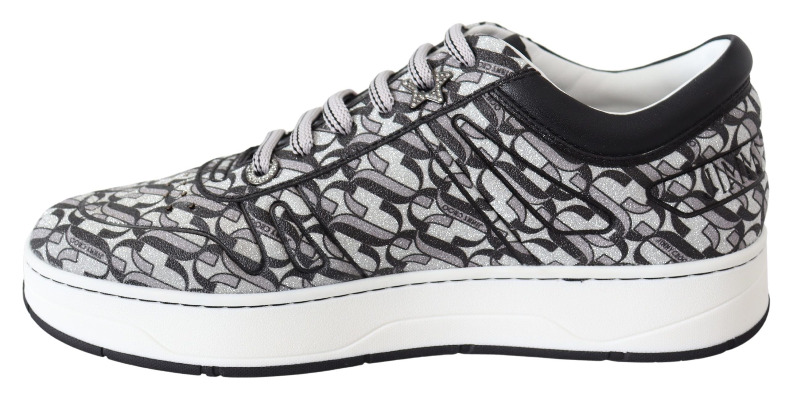 Jimmy Choo Glittering Slip-On Sneakers - Silver and Women's Black
