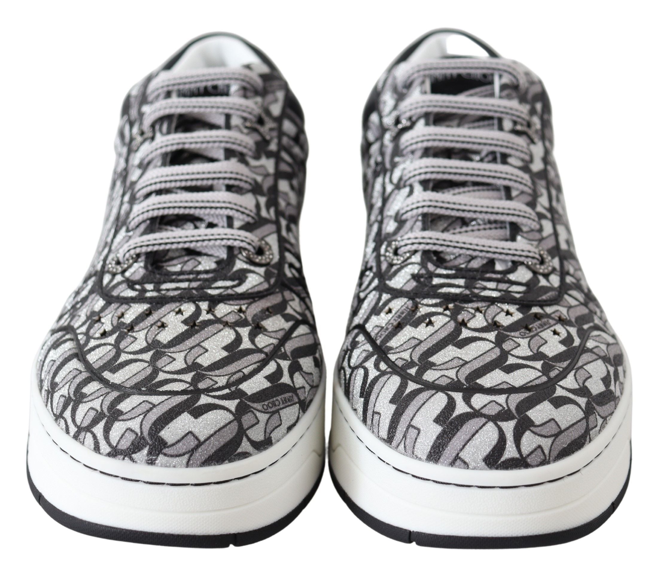 Jimmy Choo Glittering Slip-On Sneakers - Silver and Women's Black
