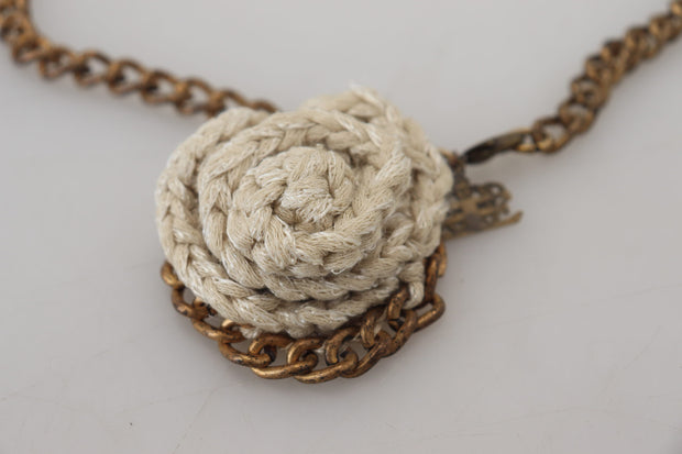 Ermanno Scervino Gold Tone Brass Chain Braided Rope Pendant Women's Necklace