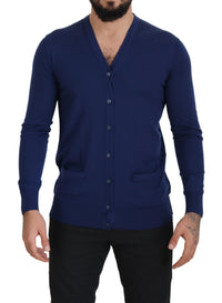Dolce & Gabbana Blue Wool V-neck Button Down Cardigan Men's Sweater1