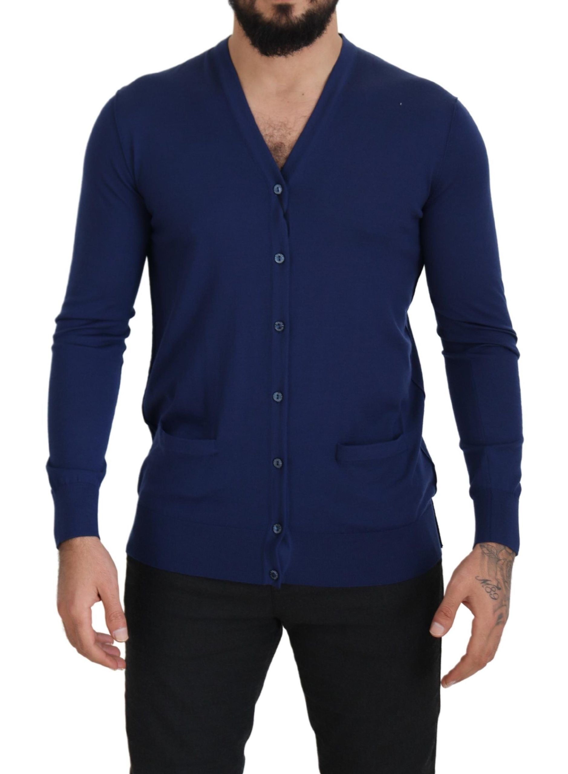 Dolce & Gabbana Blue Wool V-neck Button Down Cardigan Men's Sweater2
