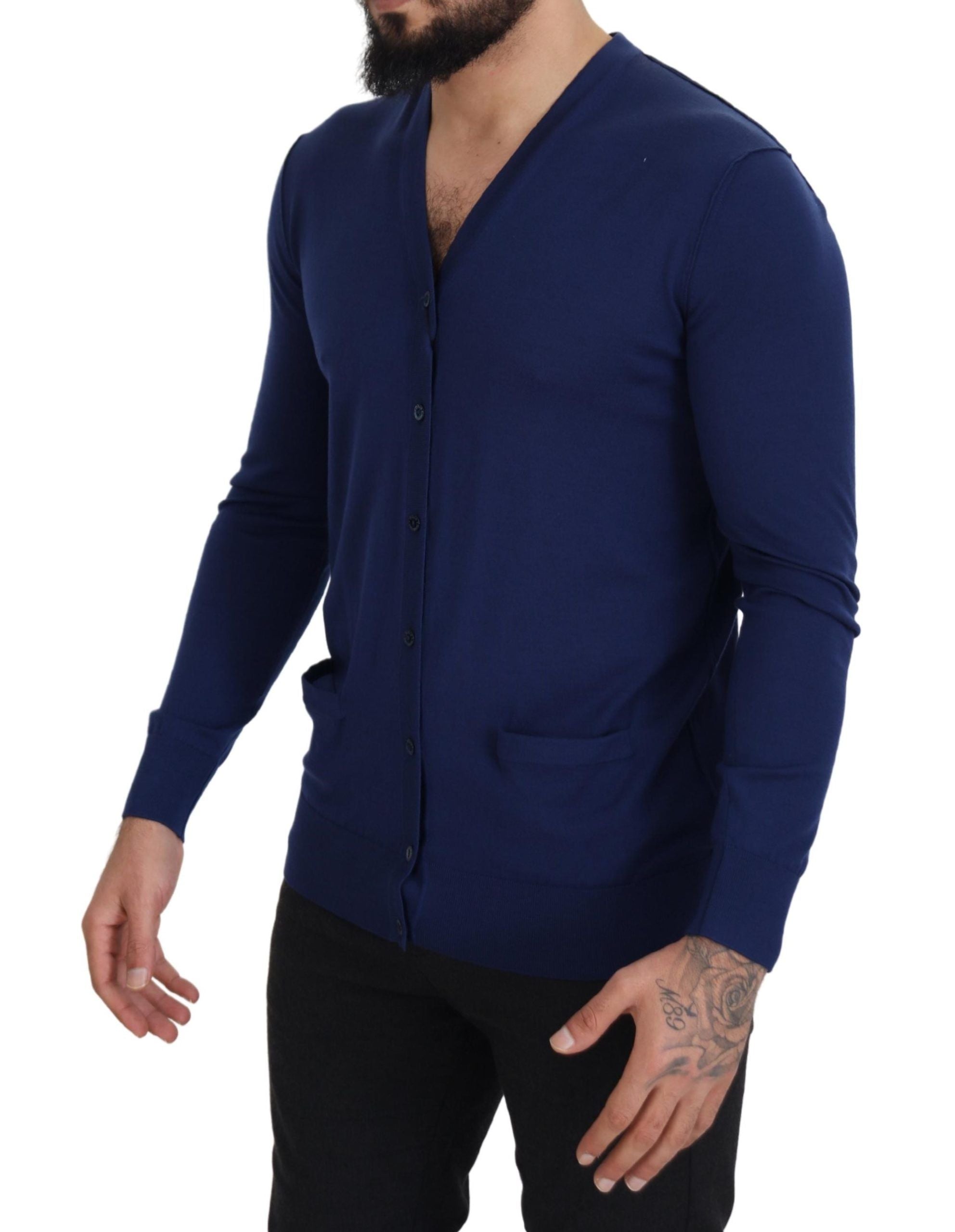 Dolce & Gabbana Blue Wool V-neck Button Down Cardigan Men's Sweater10