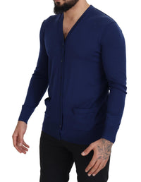 Dolce & Gabbana Blue Wool V-neck Button Down Cardigan Men's Sweater10