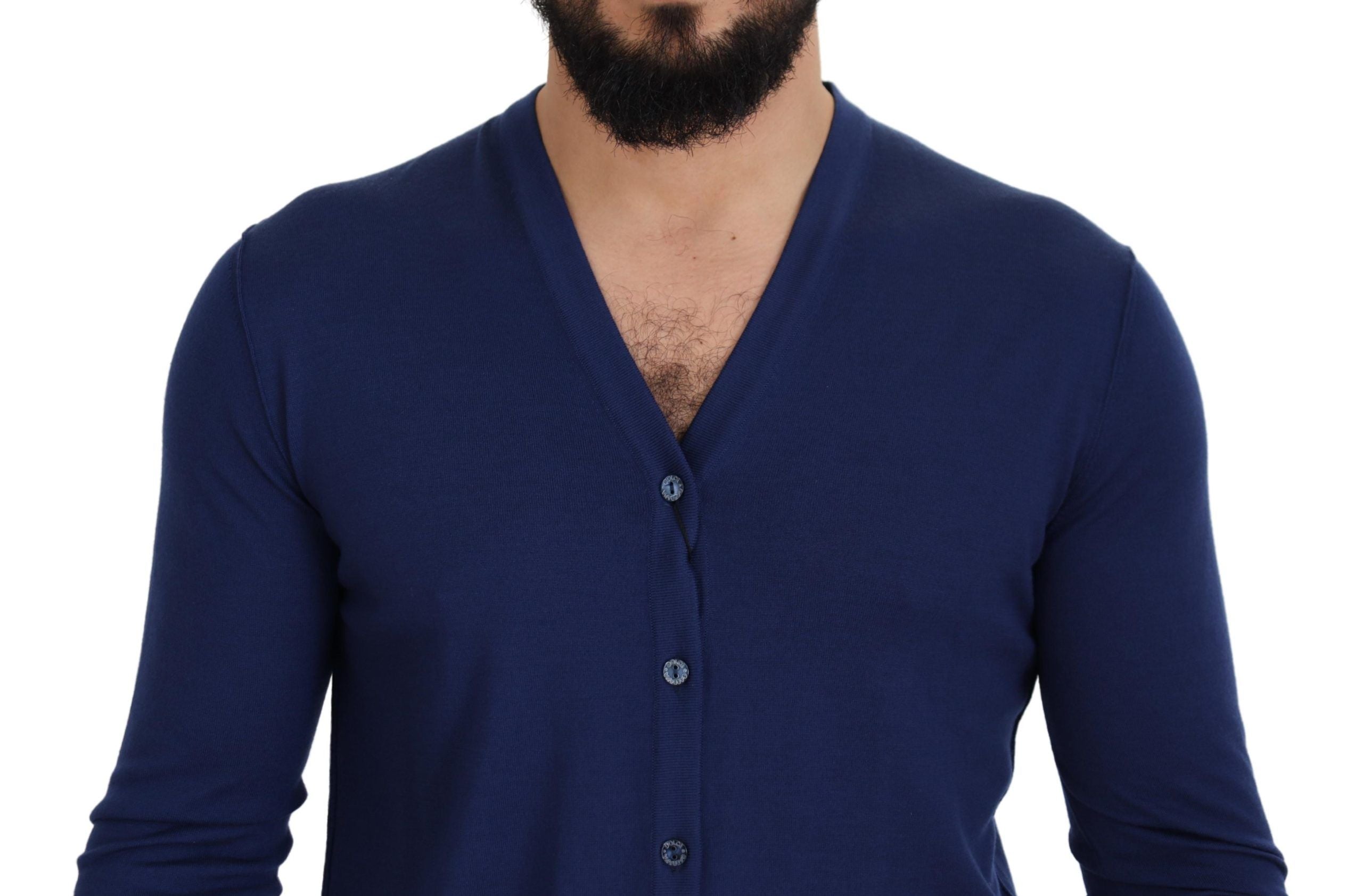 Dolce & Gabbana Blue Wool V-neck Button Down Cardigan Men's Sweater6