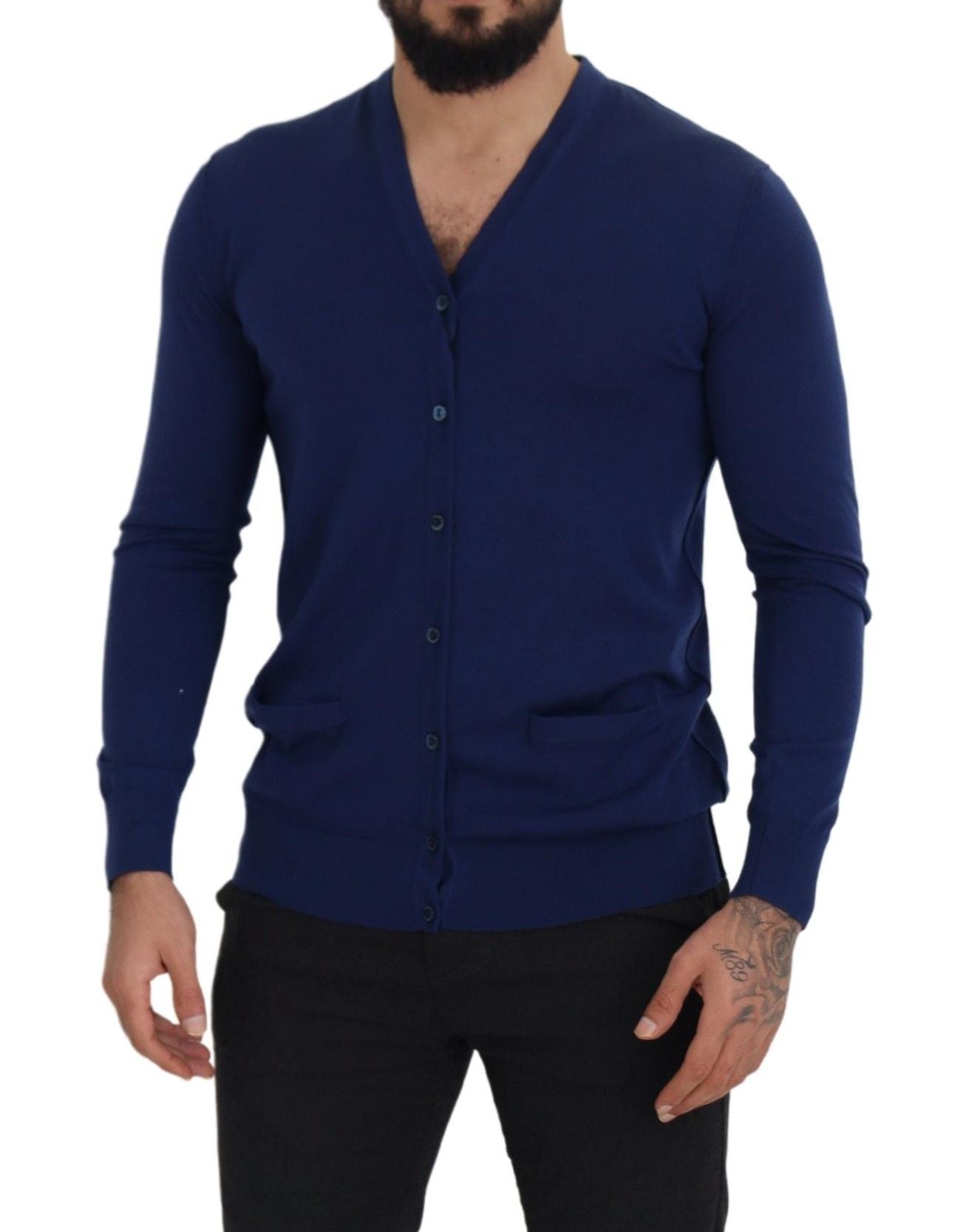 Dolce & Gabbana Blue Wool V-neck Button Down Cardigan Men's Sweater8