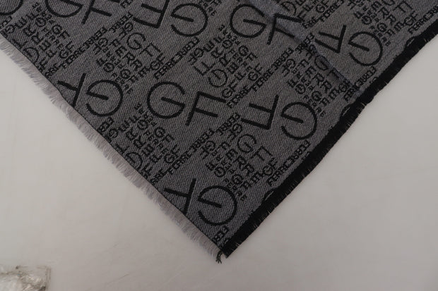 GF Ferre Grey Wool Logo Print Wrap Warmer Shawl Women's Scarf