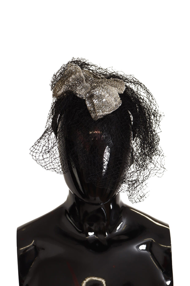 Dolce & Gabbana Black Logo Sequined Fascinator Diadem Women's Headband