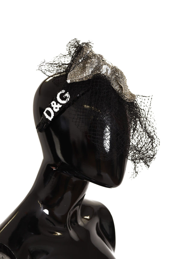 Dolce & Gabbana Black Logo Sequined Fascinator Diadem Women's Headband