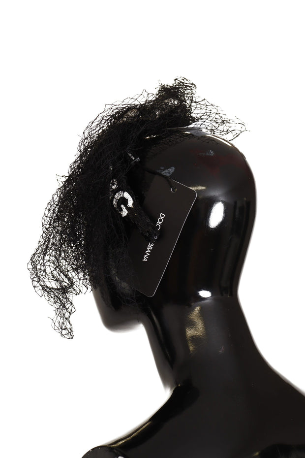 Dolce & Gabbana Black Logo Sequined Fascinator Diadem Women's Headband