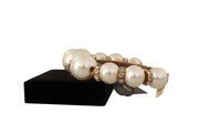 Dolce & Gabbana Gold Brass Crystal Faux Pearl Crown Logo Tiara Women's Diadem