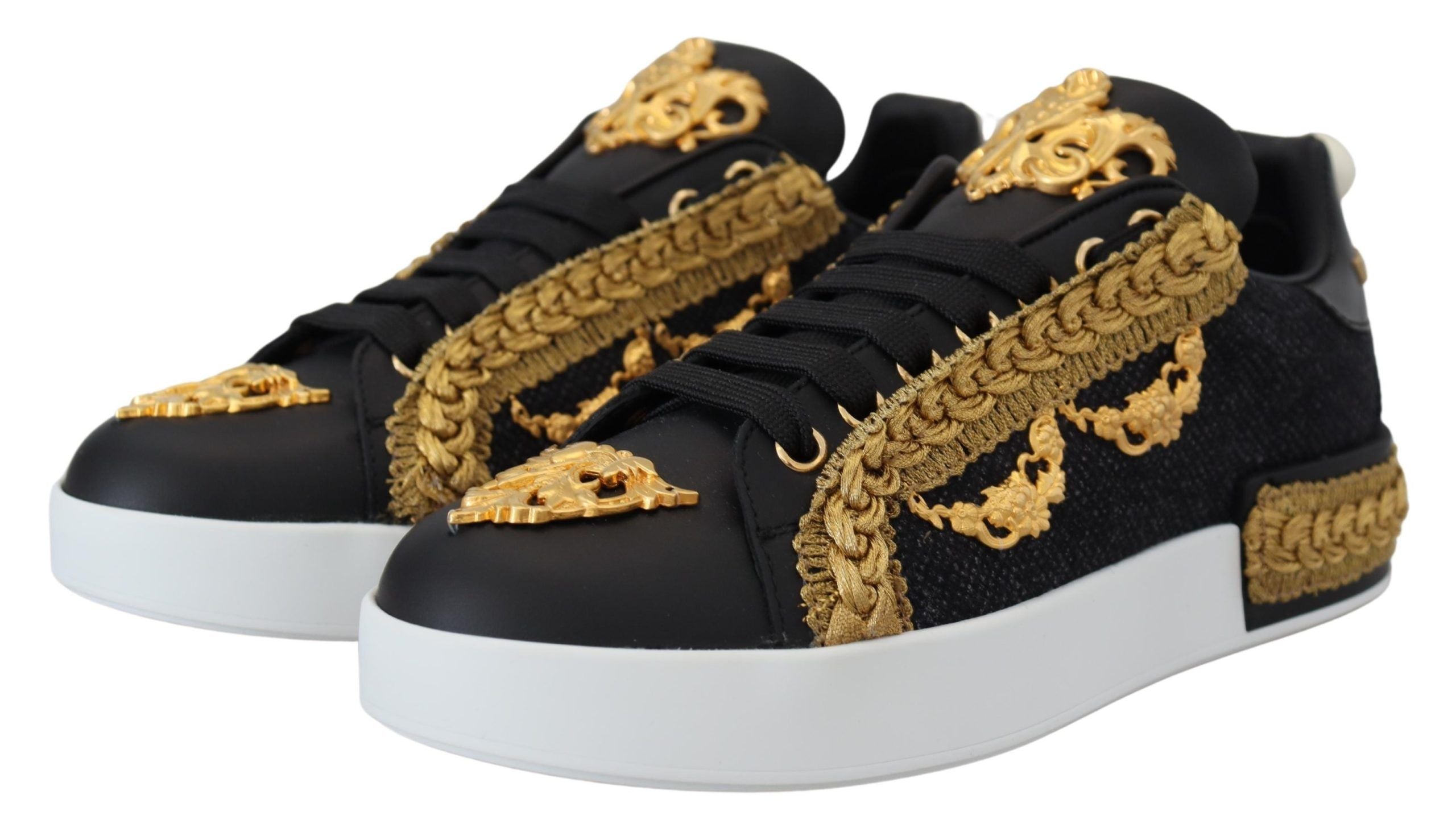 Dolce & Gabbana Elegant Portofino Leather Sneakers in Women's Black