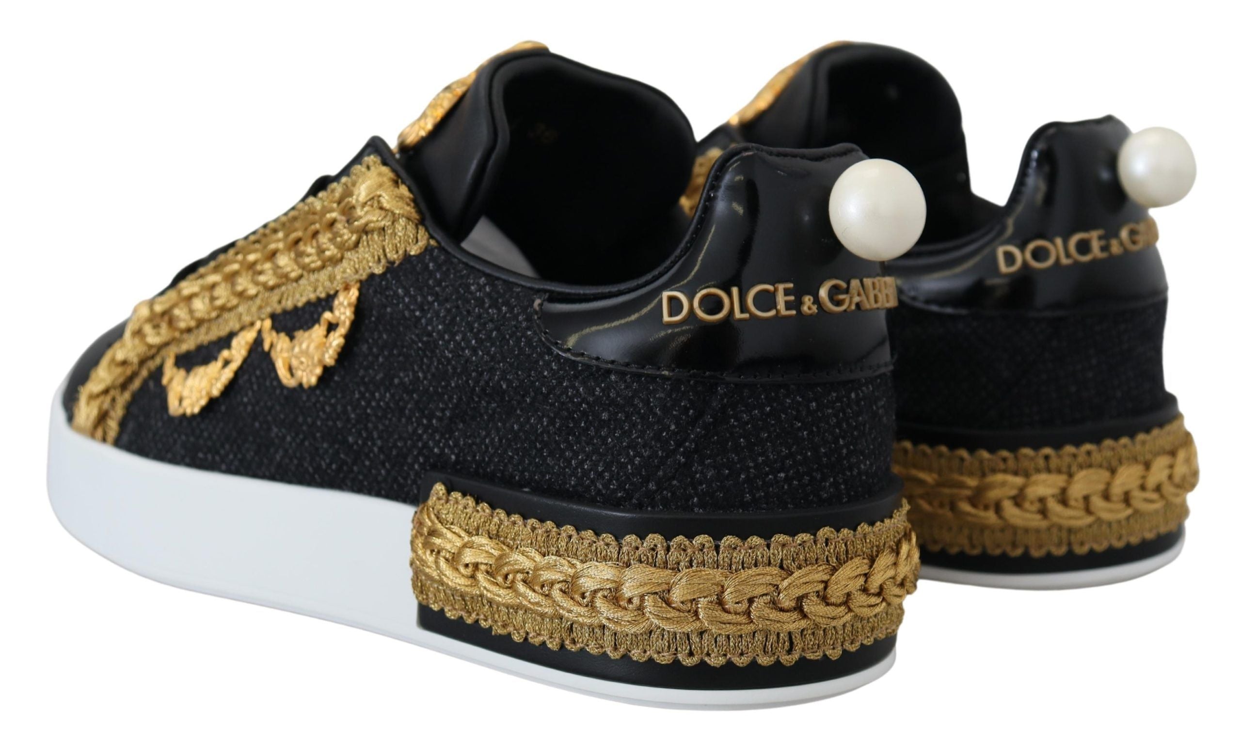 Dolce & Gabbana Elegant Portofino Leather Sneakers in Women's Black