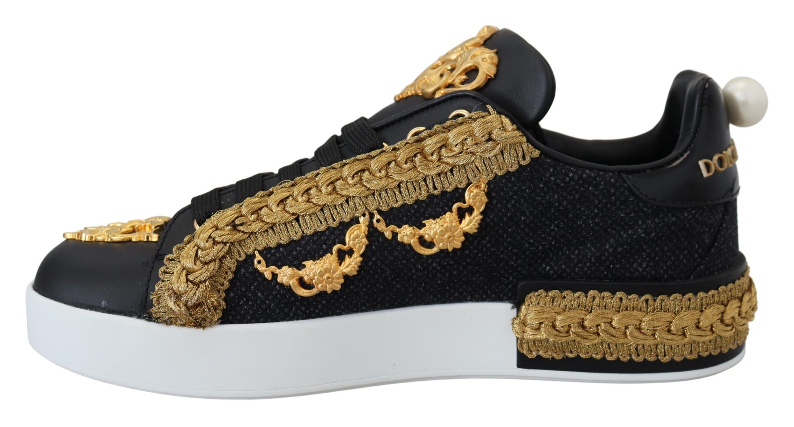 Dolce & Gabbana Elegant Portofino Leather Sneakers in Women's Black