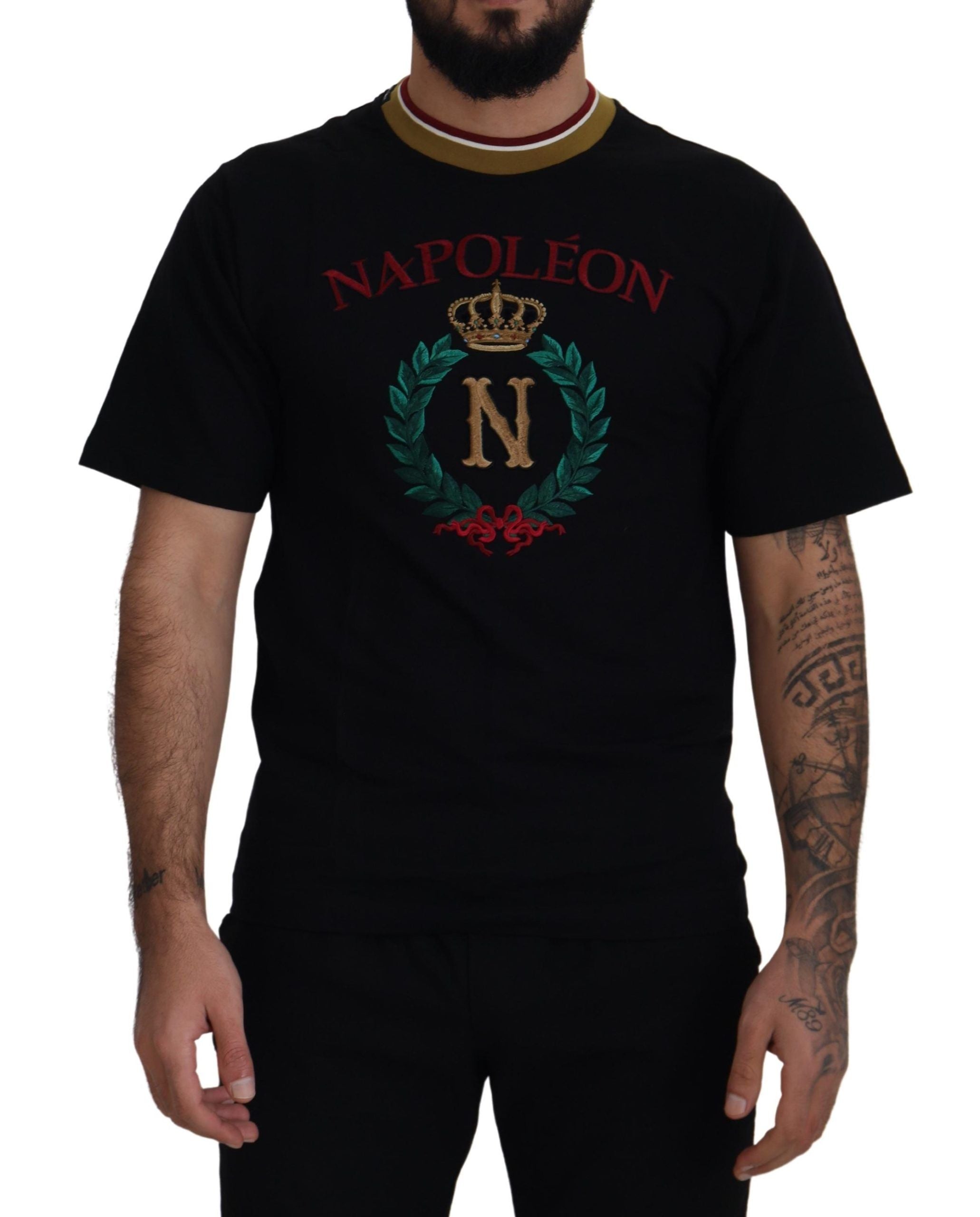 Dolce & Gabbana Black Cotton Embroidered Crewneck Men's T-shirt1