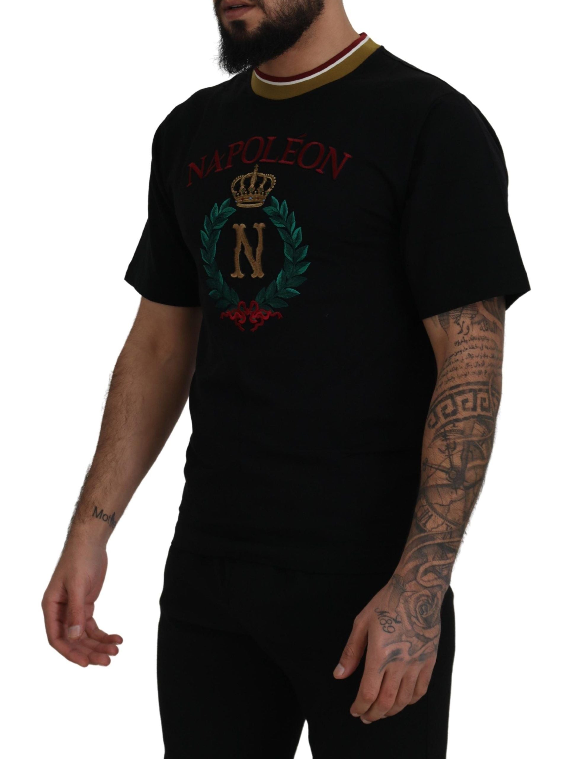 Dolce & Gabbana Black Cotton Embroidered Crewneck Men's T-shirt4