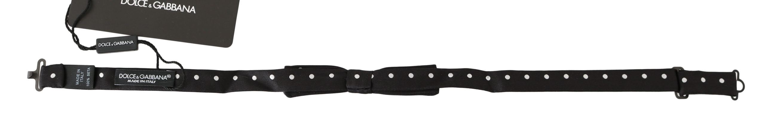 Dolce & Gabbana Black 100% Silk Polka Dot Adjustable Neck Bow Men's Tie