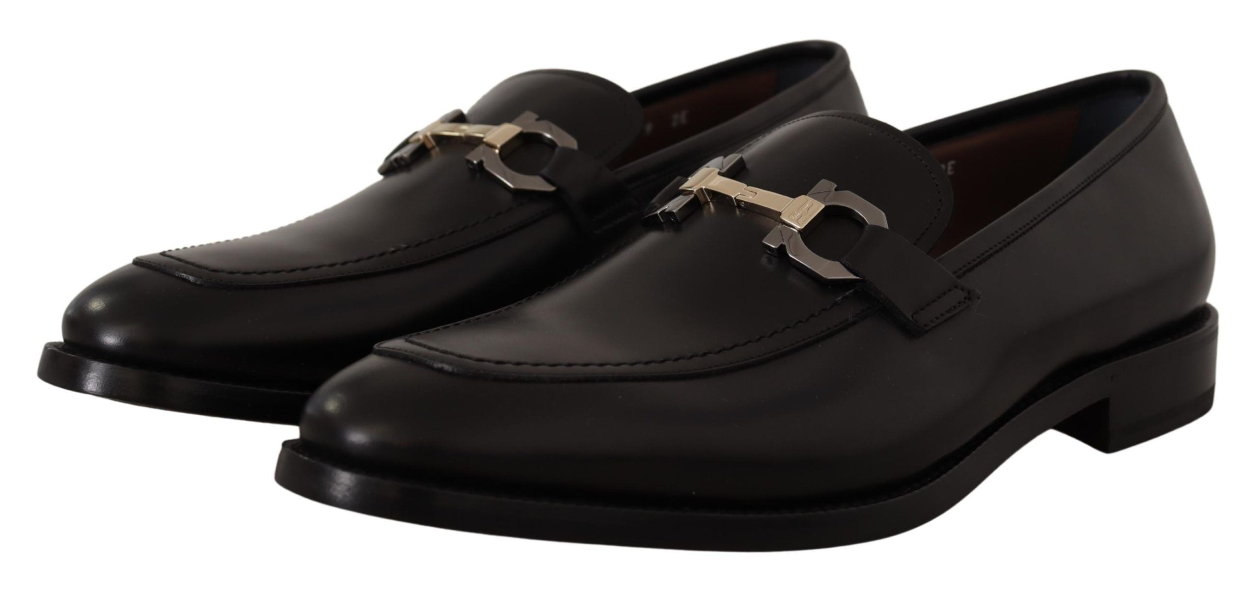 Salvatore Ferragamo Suave Black Leather Gancio Bit Men's Loafers