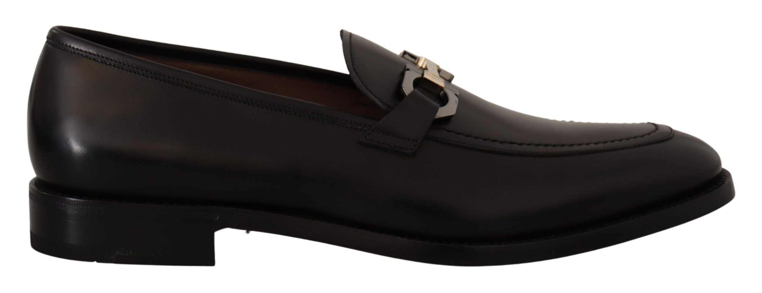 Salvatore Ferragamo Suave Black Leather Gancio Bit Men's Loafers