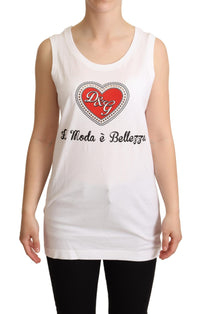 Dolce & Gabbana Crystal Embellished Heart White Sleeveless Women's Tee1