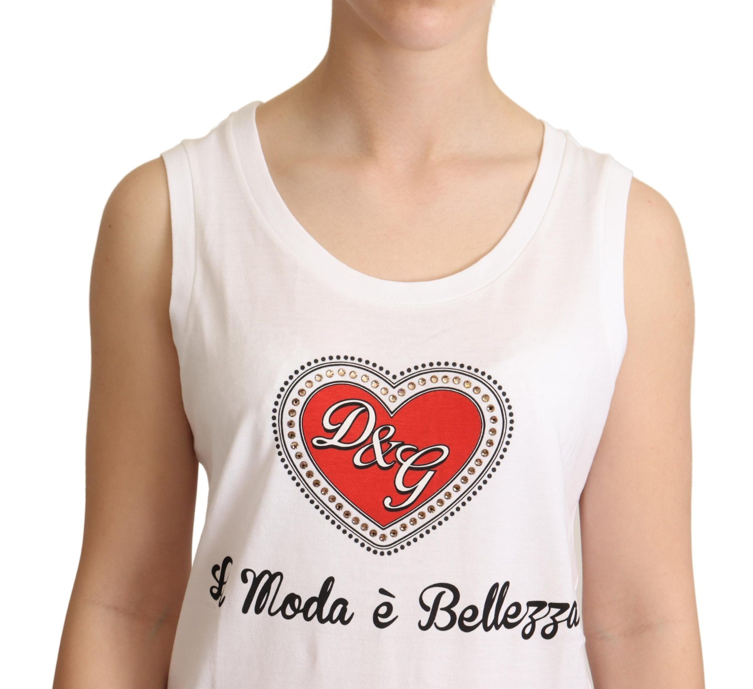 Dolce & Gabbana Crystal Embellished Heart White Sleeveless Women's Tee8