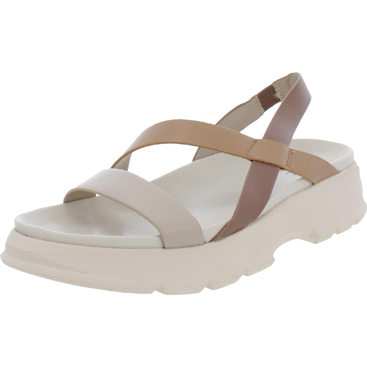 Jubalee Womens Padded Insole Faux Leather Slingback Sandals Beige Multi