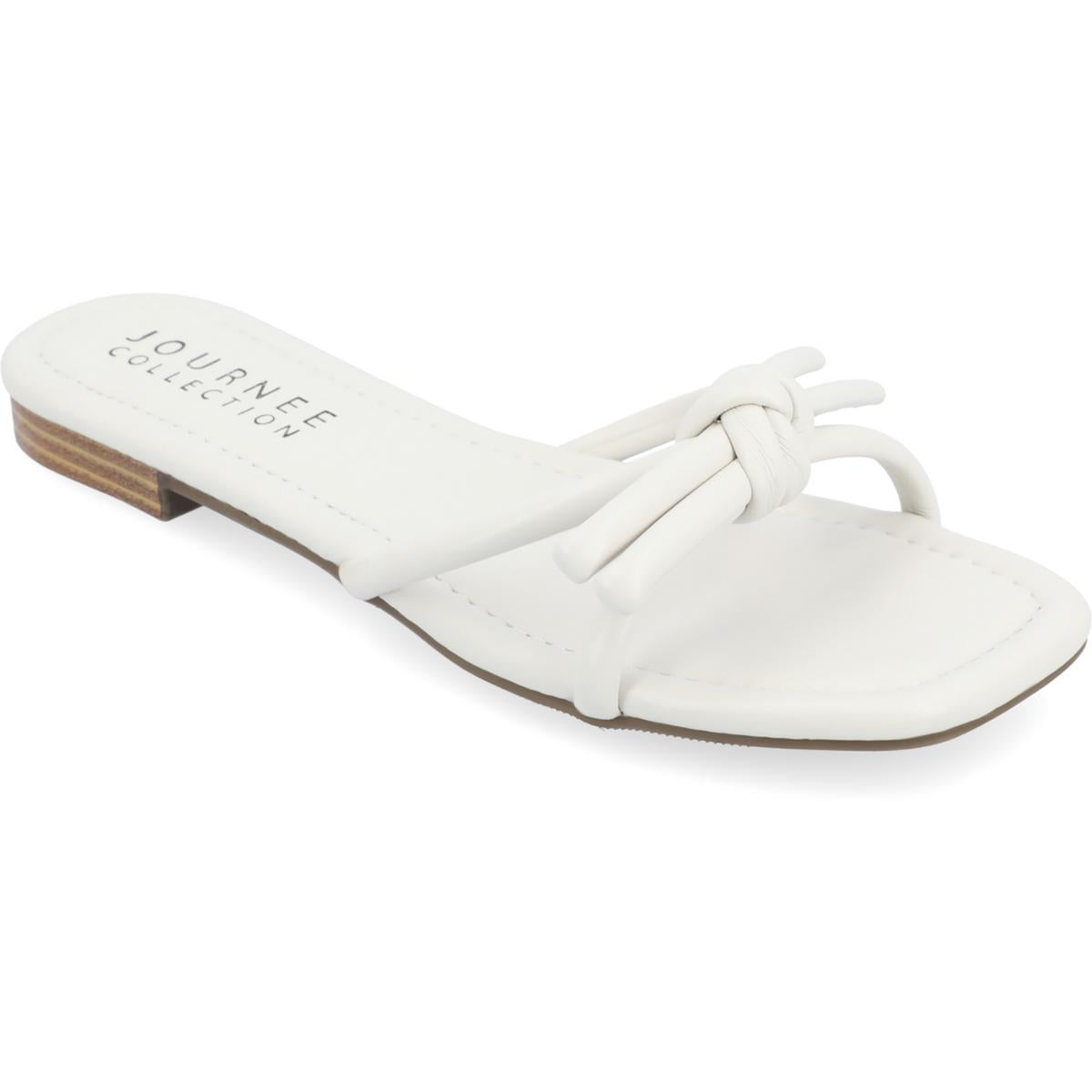 Womens Faux Leather Slip On Flatform Sandals White