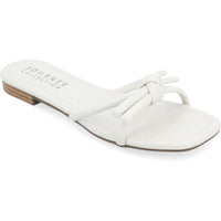 Womens Faux Leather Slip On Flatform Sandals White