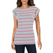 Womens Cap Sleeve Striped Pullover Top