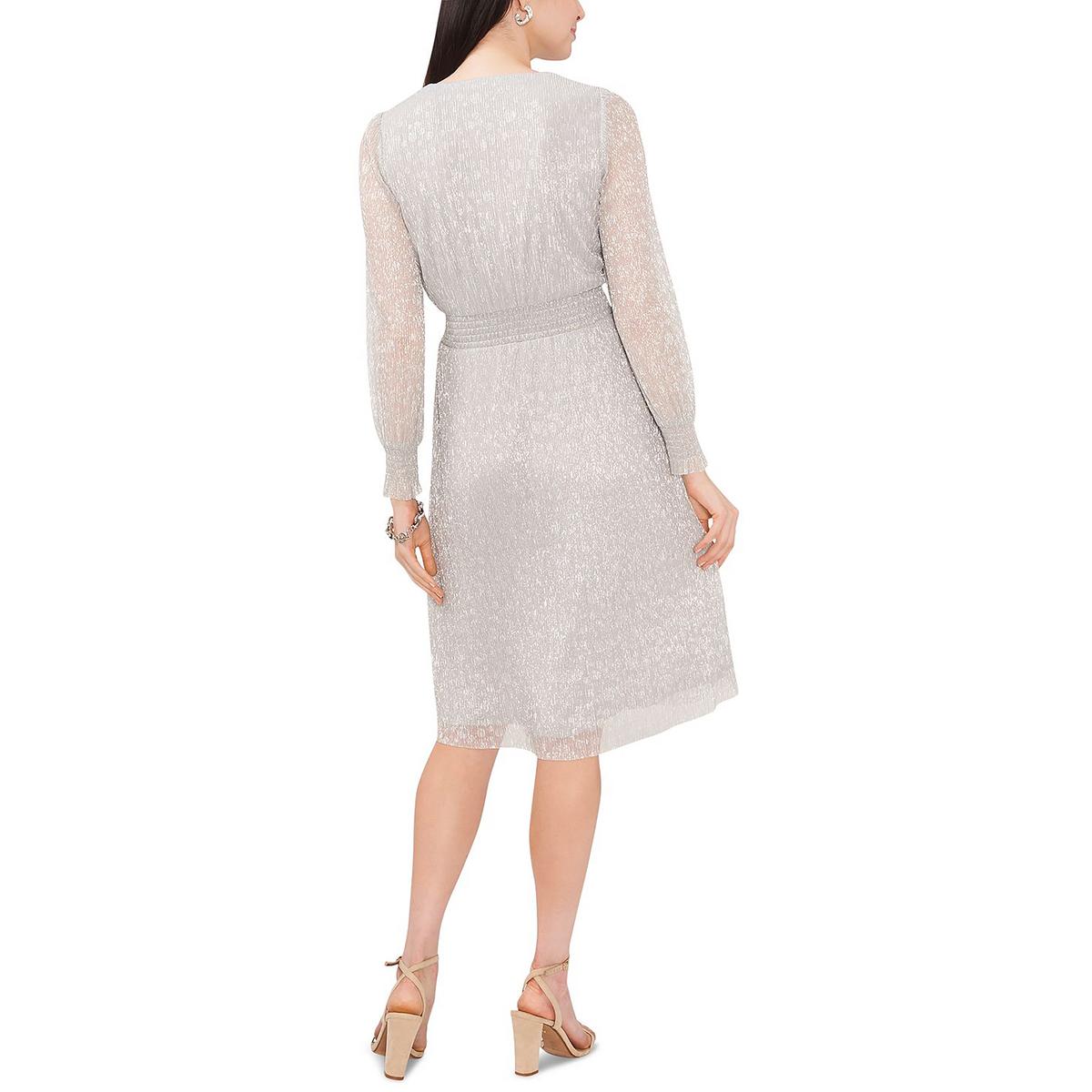 Petites Womens Metallic Knee-Length Midi Dress