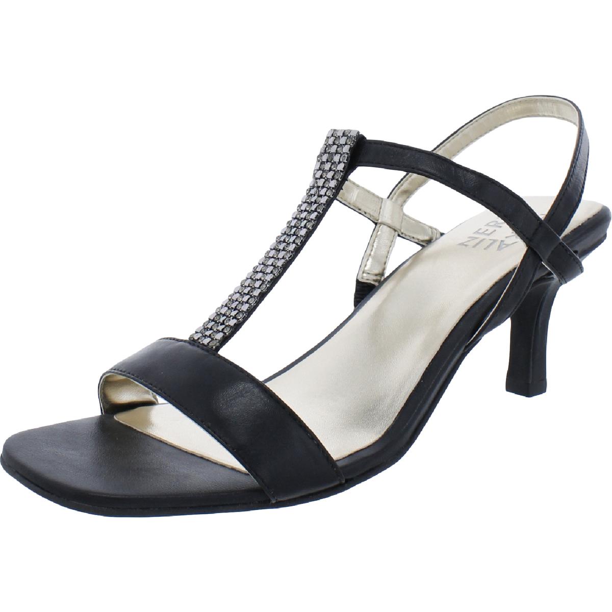 Skylar Womens Leather Ankle Strap Heels 8 Medium Black Leather