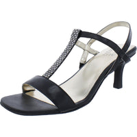 Skylar Womens Leather Ankle Strap Heels 8 Medium Black Leather