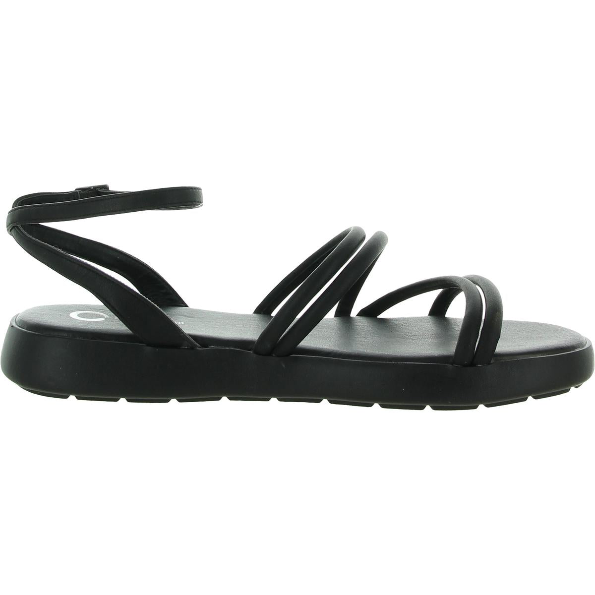 Womens Faux Leather Ankle Strap Flatform Sandals