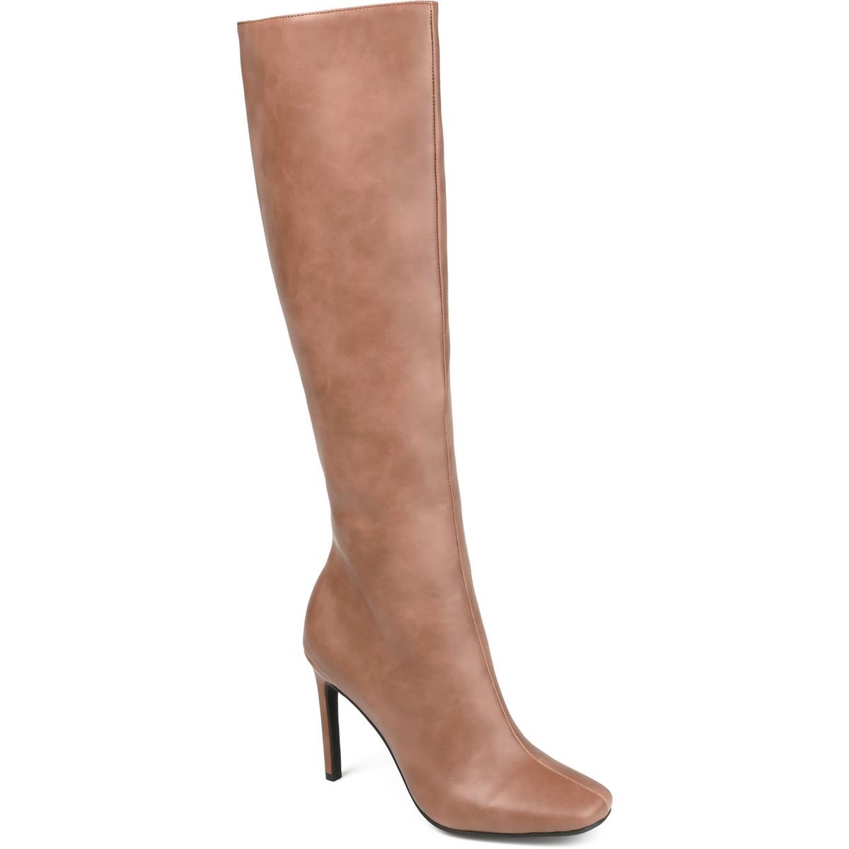 GLENDA Womens Square toe Retro Knee-High Boots 9.5 Medium Brown