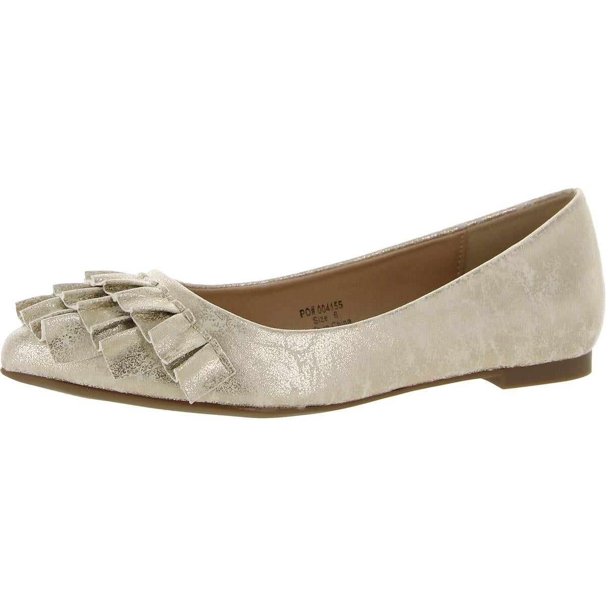 Judy Womens Ruffled Faux Leather Ballet Flats