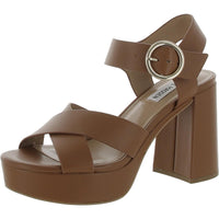 Elkin Womens Leather Slingback Platform Sandals Cognac Leather