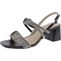 CELESTE Womens Jeweled Manmade Block Heels 7.5 Medium Black Metallic