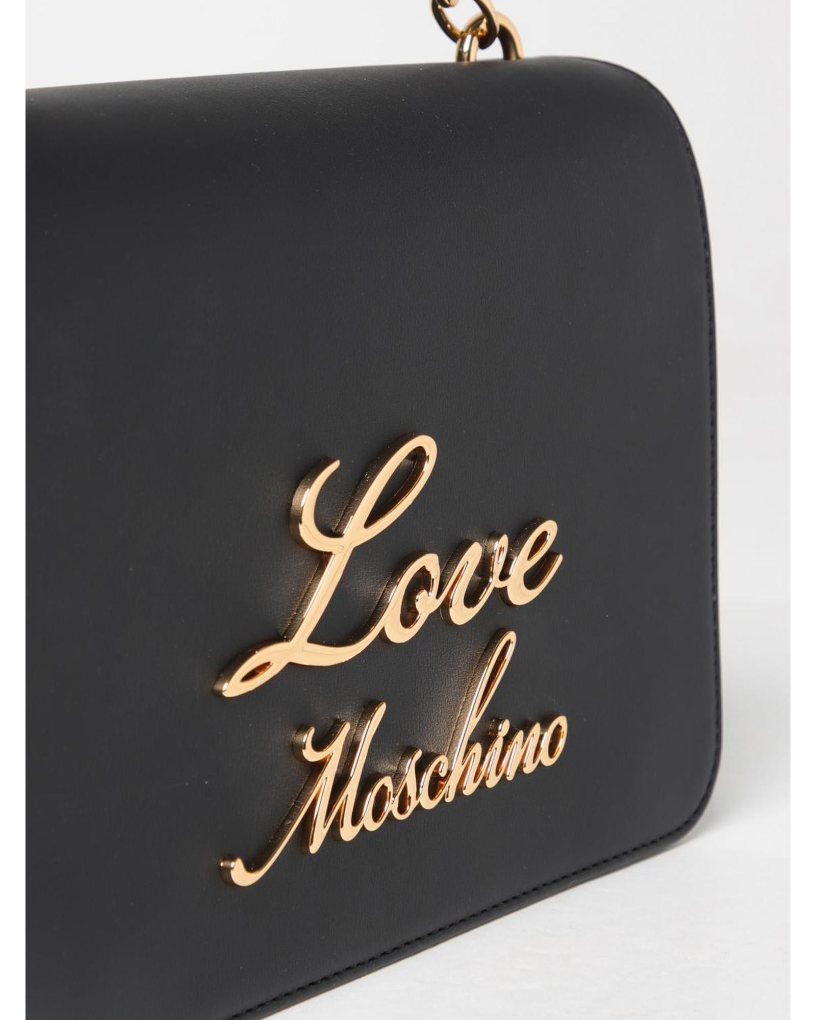 Love Moschino Chain Bag Embossed Logo Women Black Handbags