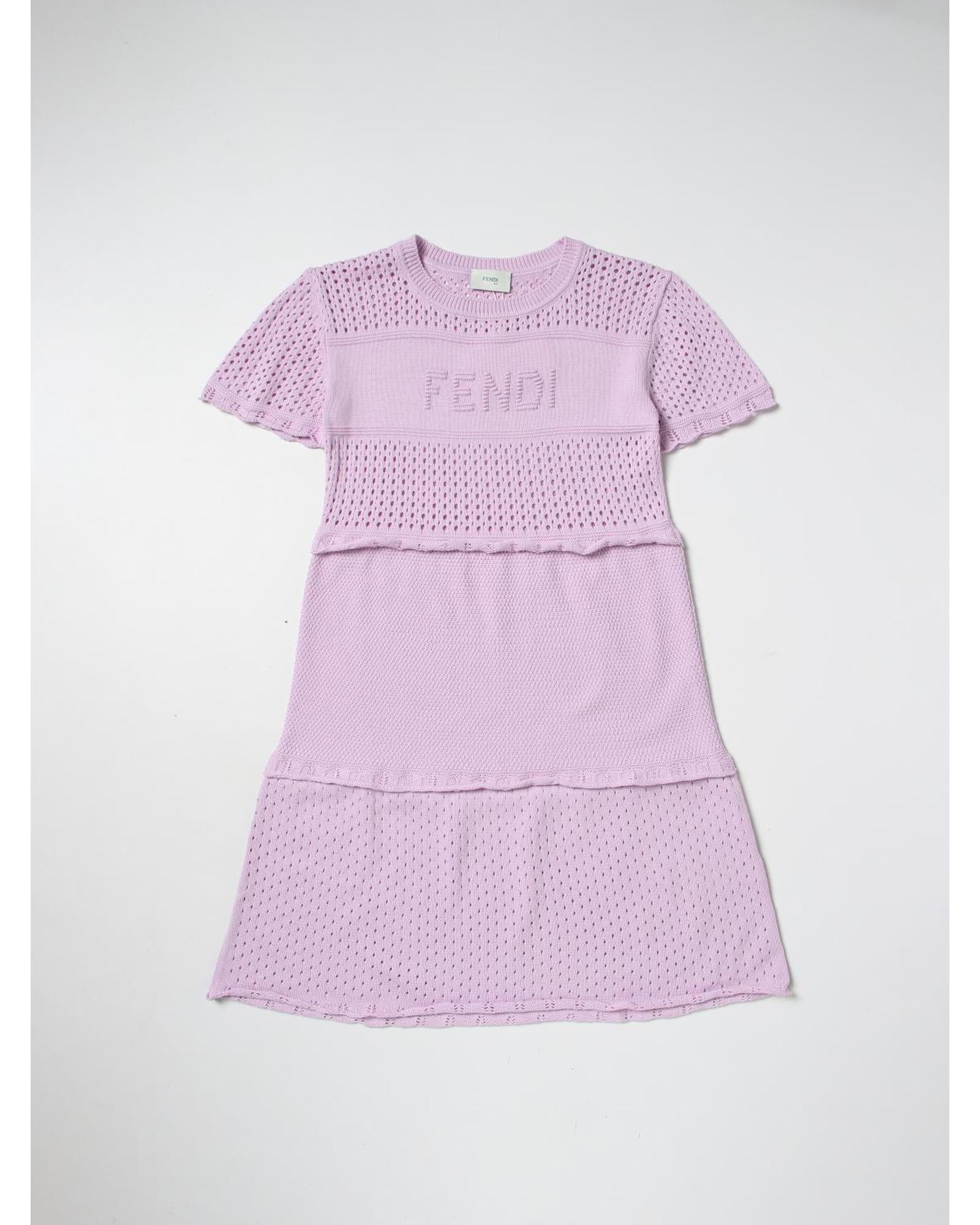 Fendi Knit Eyelet Dress Kids Pink Dresses