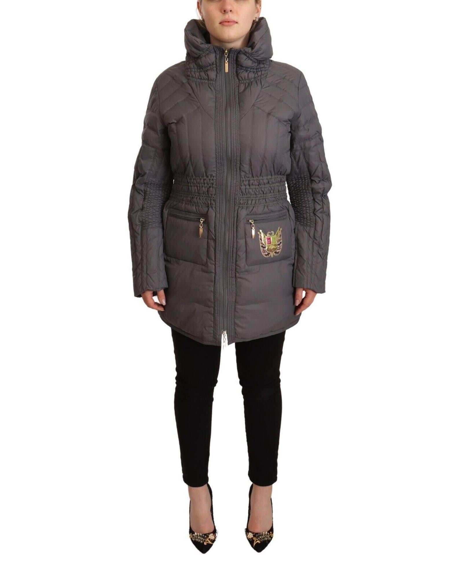 Roccobarocco Quilted Logo Patch Zip Jacket 12 Gray