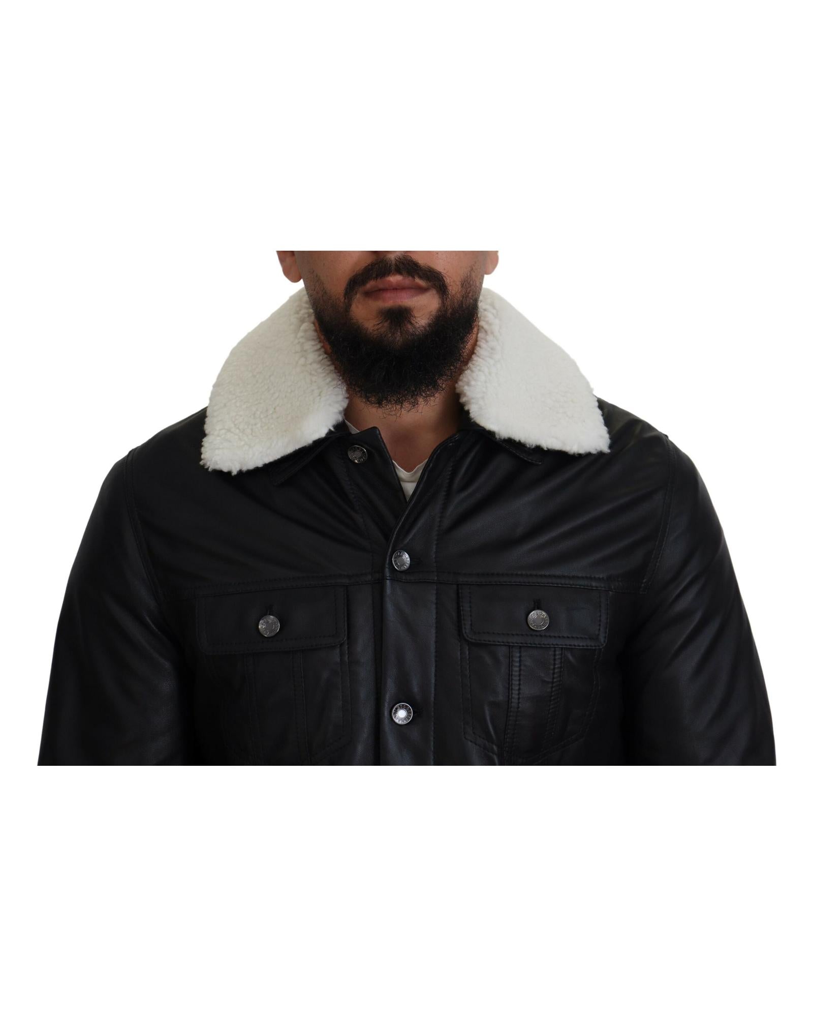 Dolce & Gabbana Black Leather Trucker Jacket