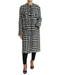 Dolce & Gabbana Longline Tweed Coat Model JKT3697 Women Black And White Jackets & Coats
