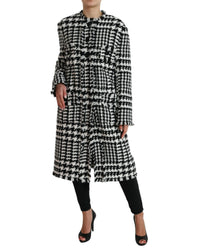Dolce & Gabbana Longline Tweed Coat Model JKT3697 Women Black And White Jackets & Coats