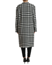 Dolce & Gabbana Longline Tweed Coat Model JKT3697 Women Black And White Jackets & Coats