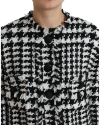 Dolce & Gabbana Longline Tweed Coat Model JKT3697 Women Black And White Jackets & Coats