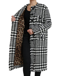 Dolce & Gabbana Longline Tweed Coat Model JKT3697 Women Black And White Jackets & Coats