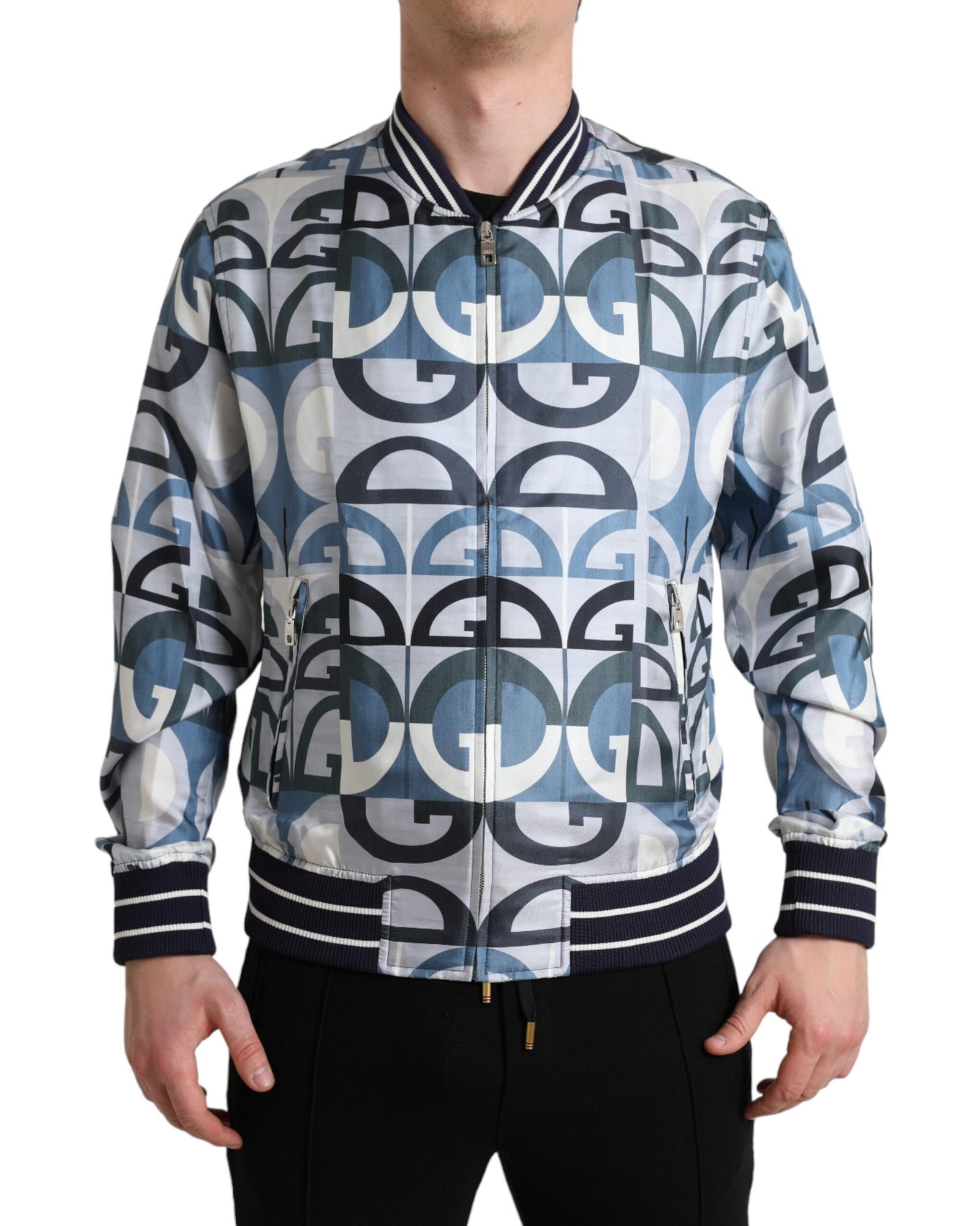 Dolce & Gabbana Men's DG Logo Bomber Jacket - Blue Regular XL Multicolor